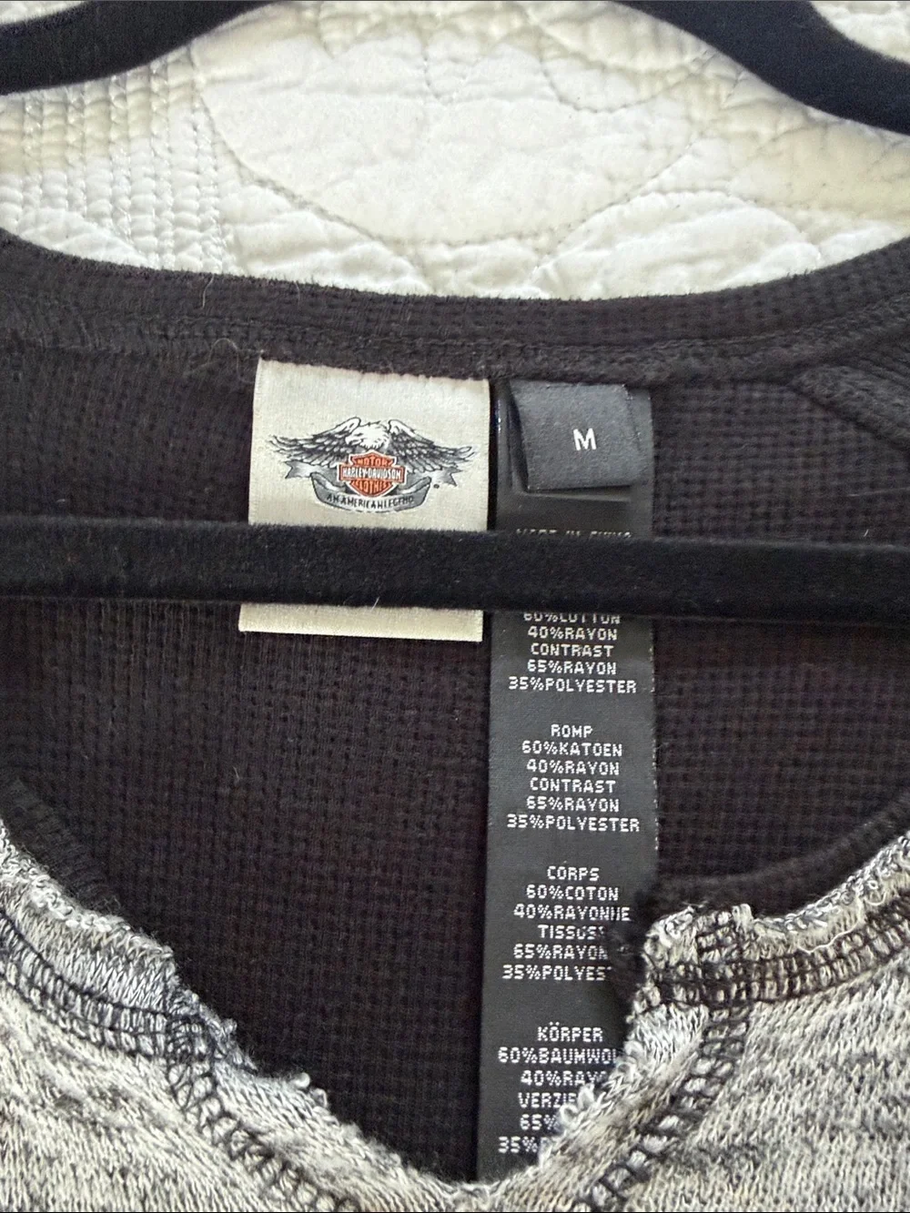 Ed Hardy Black & Gray Graphic Raglan Thermal Top